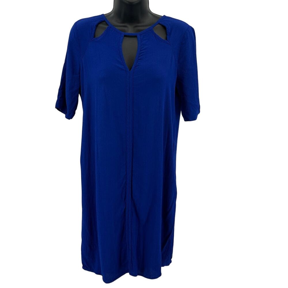 BCBGMAXAZRIA Shift Dress WMNS S Rosetta Royal Blue Cut Out Short Sleeve Pullover